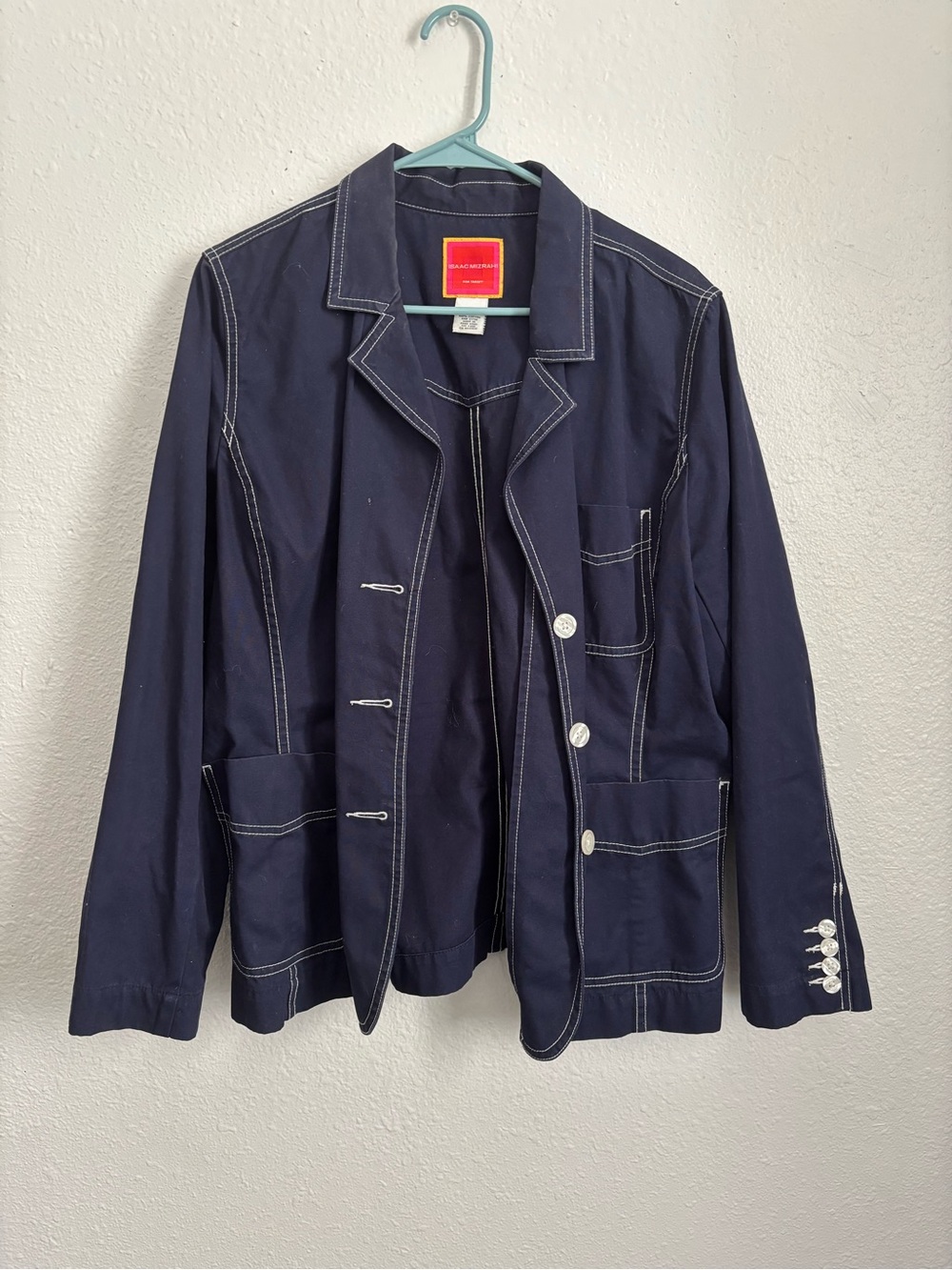 Isaac Mizrahi Navy Blazer with White Topstitching